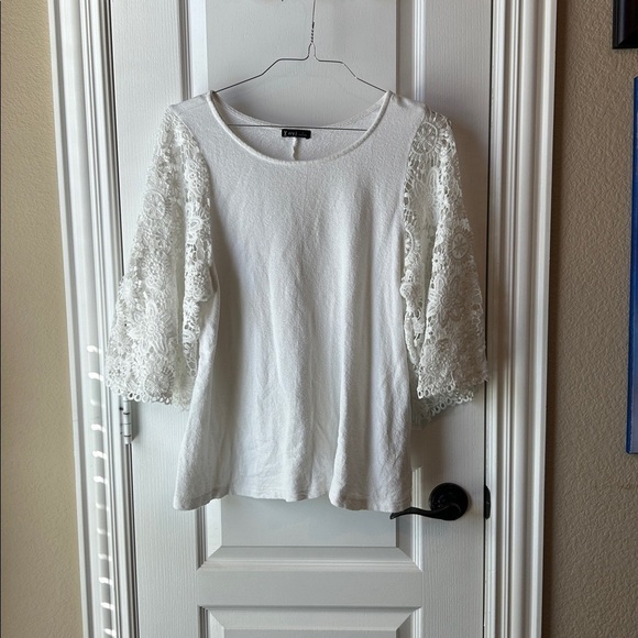 Very J Tops - Very J Soft White Knit Top lace sleeves girly delicate date night event preppy